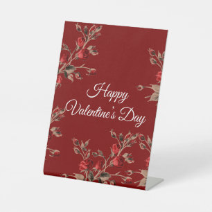 Elegant Floral Red Happy Valentine’s Day  Pedestal Sign