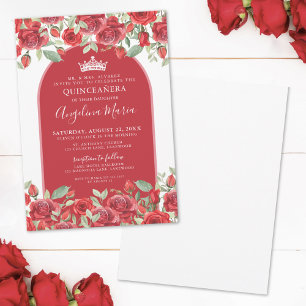 Elegant Floral Red Quinceanera Invitation