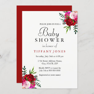Elegant Floral Red Rose Baby Shower Invitation