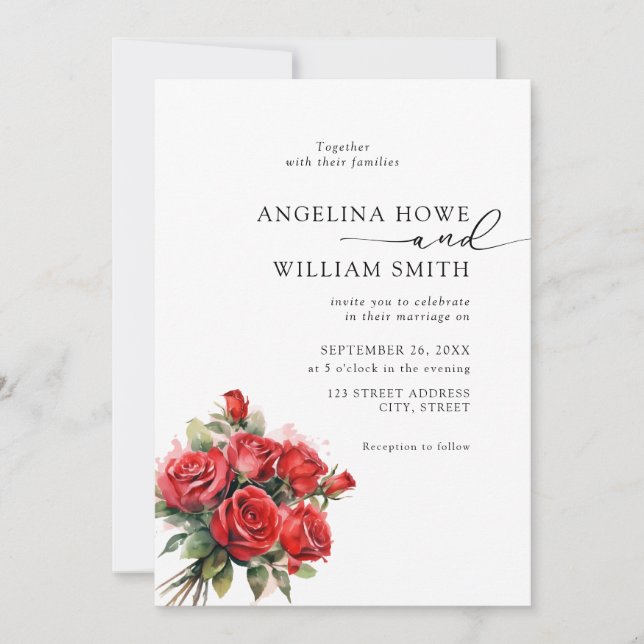 Elegant Floral Red Rose Wedding Invitation (Front)