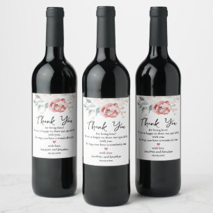 Elegant Floral Red Rose Wedding Thank You Wine Label