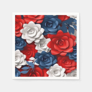 Elegant Floral Red White Blue Flower Garden Design Napkin