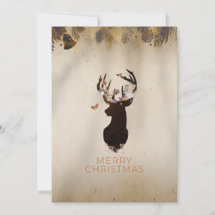 Elegant Floral Reindeer Merry Christmas Artwork Holiday Card