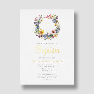 Elegant Floral Religious Girl Baptism Gold