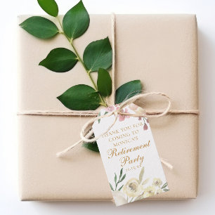 Elegant Floral Retirement Party Gold Script Gift Tags