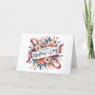 Elegant Floral Ribbon Mother's Day Holiday Card