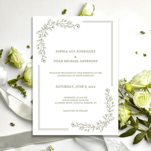 Elegant Floral Rich Sage Green Wedding Invitation (Creator Uploaded)