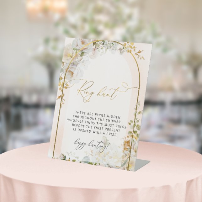 Elegant Floral Ring Hunt Bridal Shower Game Pedestal Sign (Creator Uploaded)