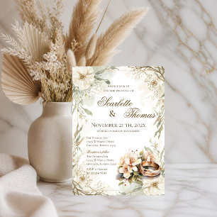 Elegant Floral Rings Wedding Invitation