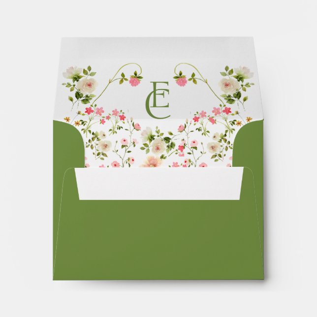 Elegant Floral Rococo Monogram Wedding Envelope (Back (Bottom))