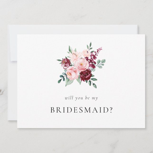 Elegant Floral Rose Be My Bridesmaid Proposal Card (Front)