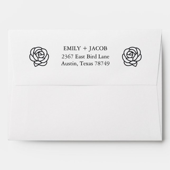 Elegant Floral Rose Black & White Envelope (Back (Top Flap))