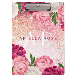 Elegant Floral Rose Glitter design Clipboard