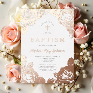 Elegant Floral Rose Gold Girl Baptism 
