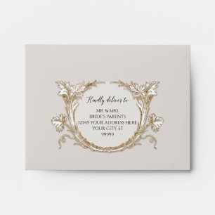 Elegant Floral Rose Gold Neutral Grey Wedding RSVP Envelope