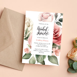 Elegant Floral Rose Greenery Bridal Shower  Invitation