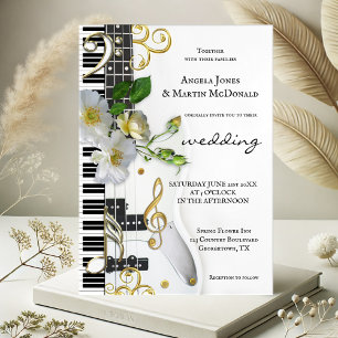 Elegant Floral Rose Music Themed Wedding Invitation