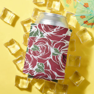 Elegant Floral Rose Petal Pattern Can Cooler