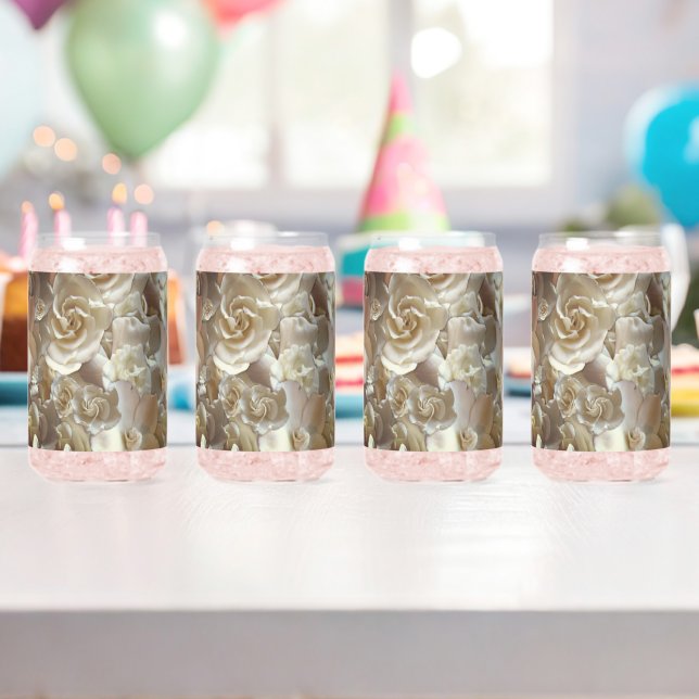 Elegant Floral Rose Petal Pattern  Can Glass (Insitu (Birthday))