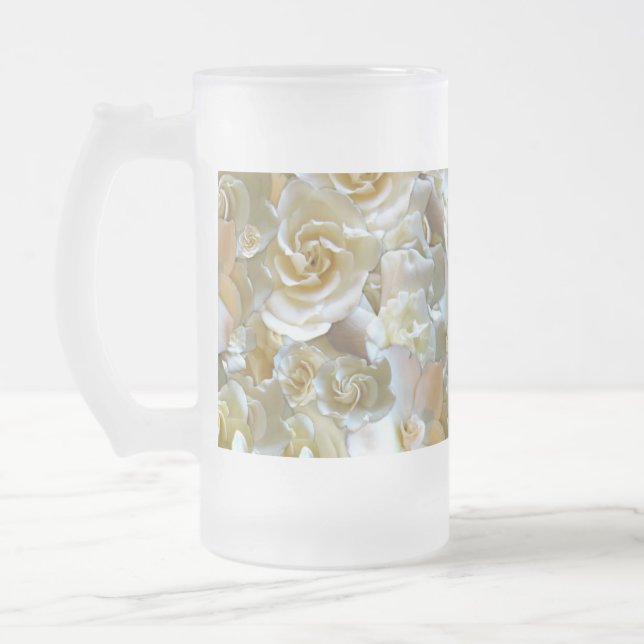 Elegant Floral Rose Petal Pattern  Frosted Glass Beer Mug (Left)