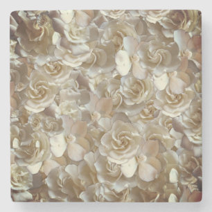 Elegant Floral Rose Petal Pattern Stone Coaster