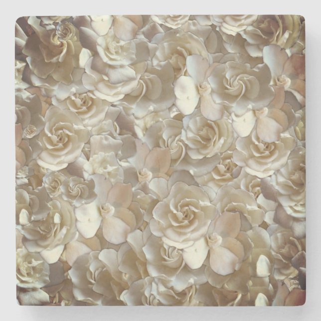 Elegant Floral Rose Petal Pattern  Stone Coaster (Front)