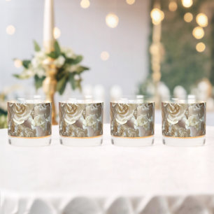 Elegant Floral Rose Petal Pattern Whiskey Glass