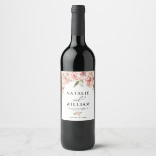 Elegant Floral Rose Pink Wedding Wine Label