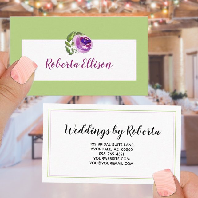Elegant Floral Rose Purple Shades Watercolor Business Card (Creator Uploaded)