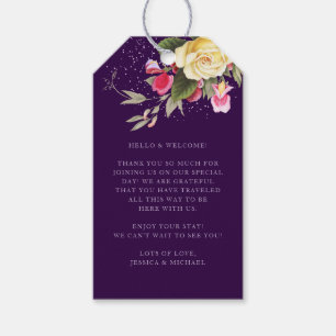 Elegant Floral Rose Purple Yellow Wedding Welcome Gift Tags