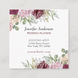 Elegant Floral Rose Wedding  Event Planner Service Square Business Card