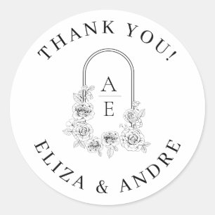 Elegant Floral Rose Wreath Couples Monogram Classic Round Sticker
