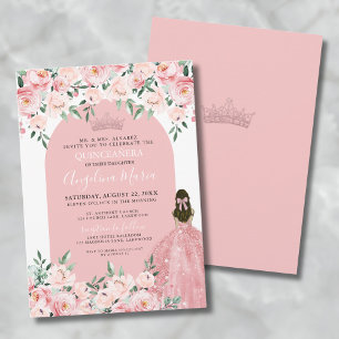 Elegant Floral Rosees Blush Pink Quinceanera Invitation