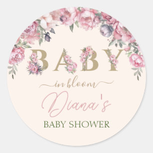 Elegant Floral Roses Blush Pink Gold Baby Shower Classic Round Sticker