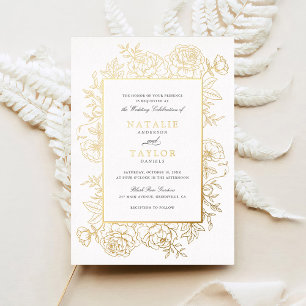 Elegant Floral Roses Frame Gold Foil Wedding