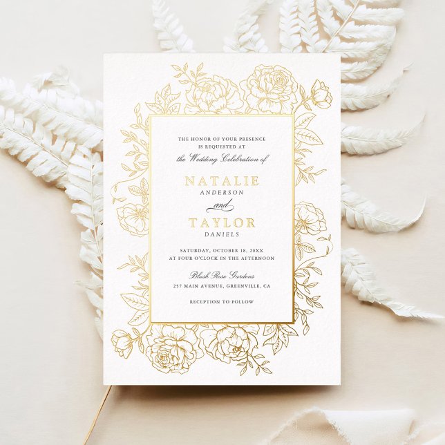 Elegant Floral Roses Frame Gold Foil Wedding (Creator Uploaded)