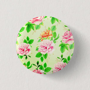 Elegant Floral Roses Green Leaves Pattern-23675 3 Cm Round Badge