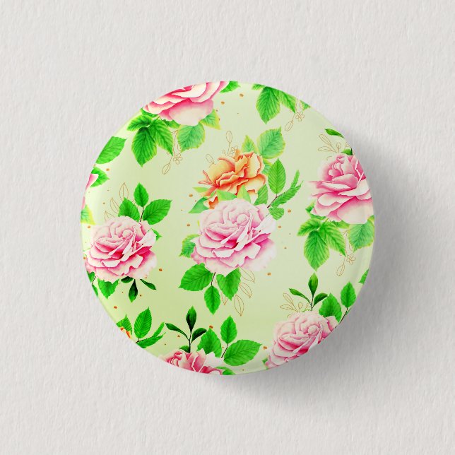 Elegant Floral Roses Green Leaves Pattern-23675 3 Cm Round Badge (Front)