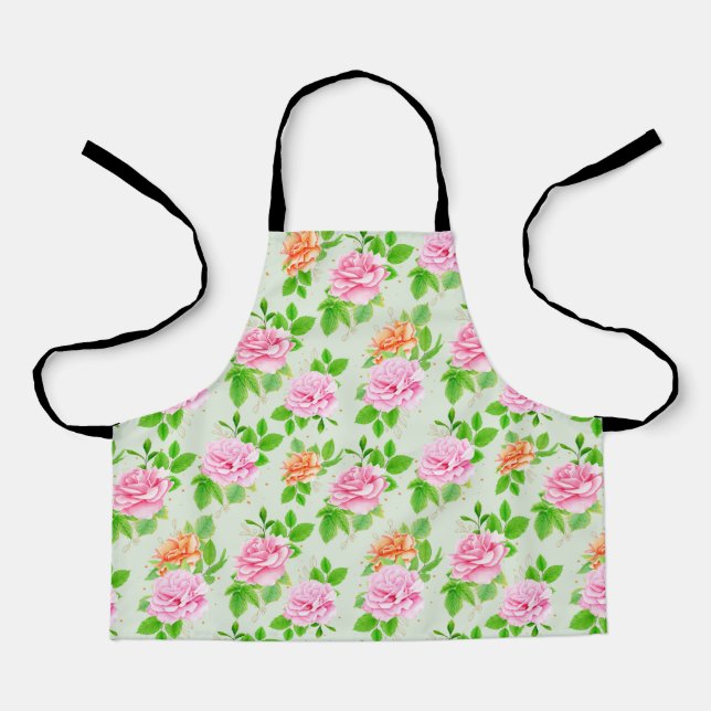 Elegant Floral Roses Green Leaves Pattern-23675 Apron (Front)
