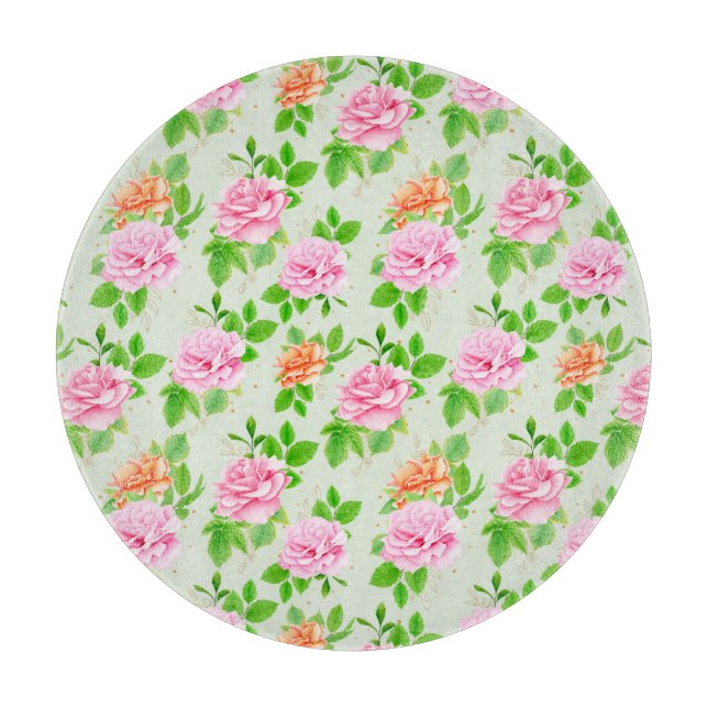 Elegant Floral Roses Green Leaves Pattern-23675 Cutting Board (Front)