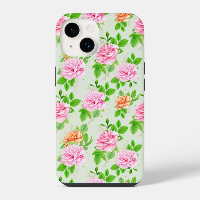 Elegant Floral Roses Green Leaves Pattern-23675 iPhone Case (Back)