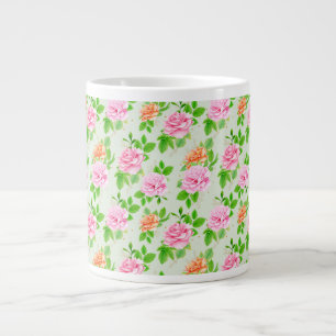 Elegant Floral Roses Green Leaves Pattern-23675 Large Coffee Mug
