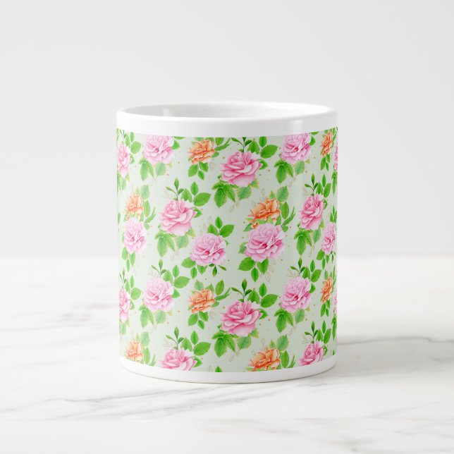 Elegant Floral Roses Green Leaves Pattern-23675 Large Coffee Mug (Front)