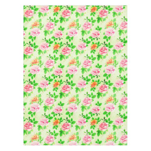 Elegant Floral Roses Green Leaves Pattern-23675 Tablecloth