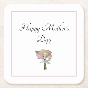 Elegant Floral Roses Mother's Day Party Square Paper Coaster
