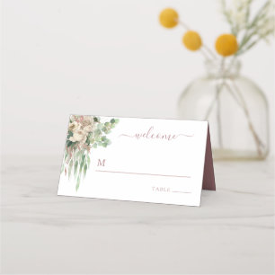 Elegant Floral Roses Pink Wedding  Place Card
