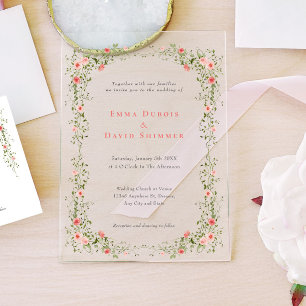 Elegant Floral Roses simple Script Wedding Acrylic Invitations