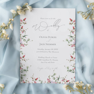 Elegant Floral Roses simple Script Wedding Invitation