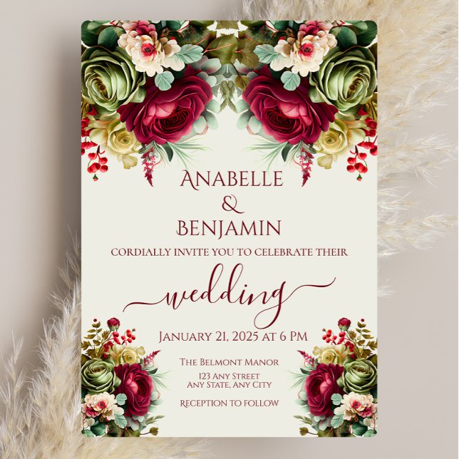 Elegant Floral Roses Wedding Invitation (Creator Uploaded)