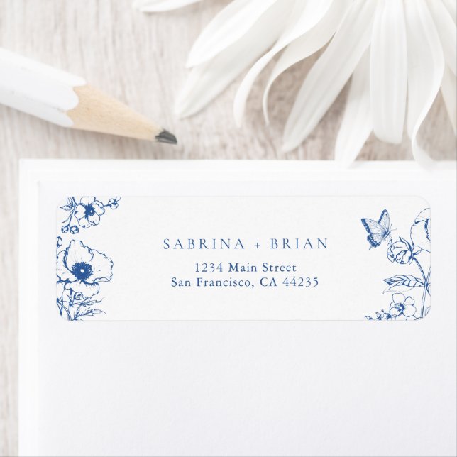 Elegant  Floral Royal Blue Wedding Return Address (Insitu)